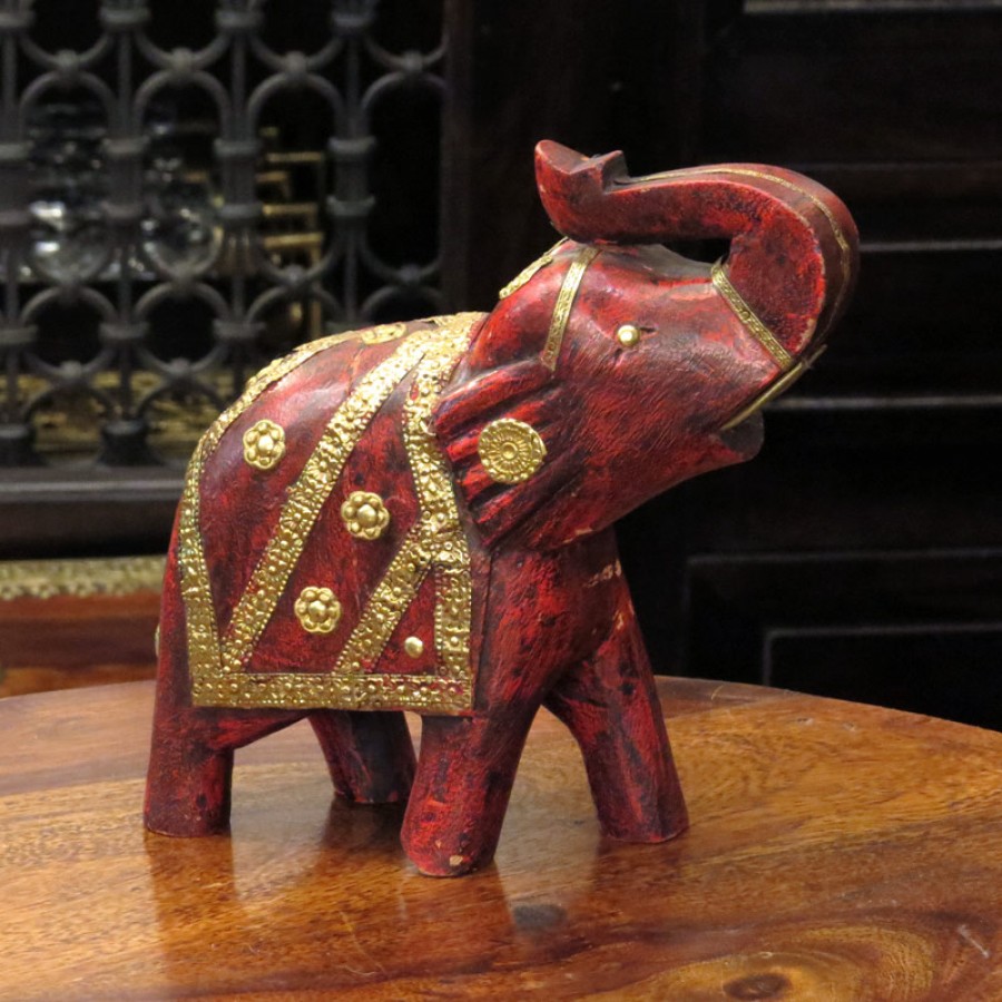 Красная статуэтка слона с поднятым хоботом Oopar, 20 см
