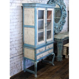 Бело-голубой шкаф-буфет из массива, 180 см