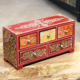 Деревянная расписная шкатулка с ящиками Raja