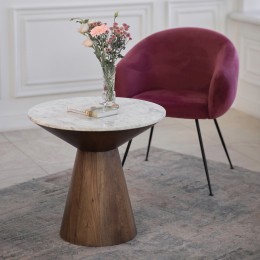 Круглый кофейный столик из мрамора и дерева ТИВАРИ