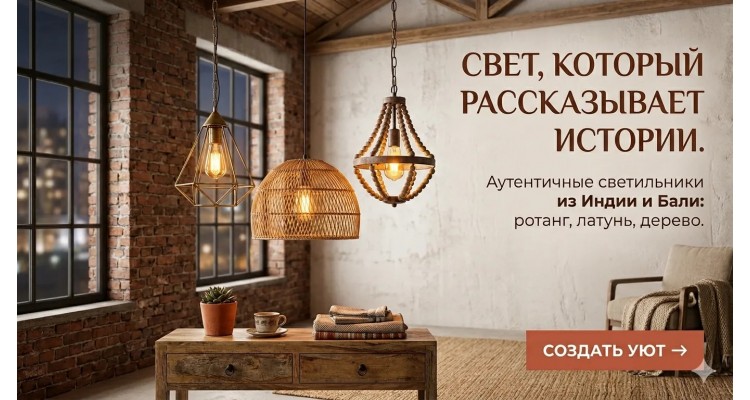 Дизайнерские светильники из латуни и ротанга