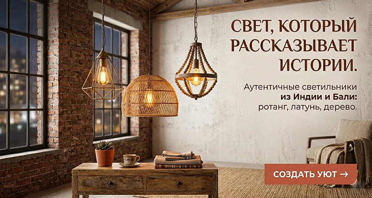 Дизайнерские светильники из латуни и ротанга