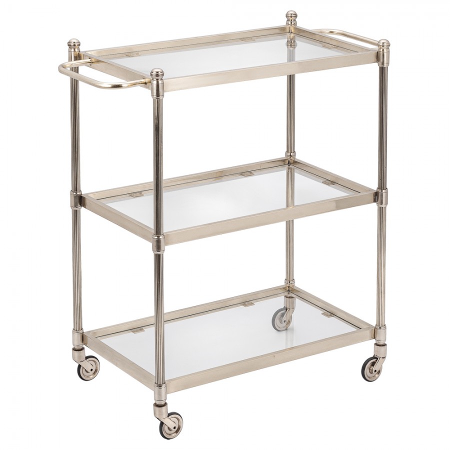 Тележка на 4 колесиках со стеклом, цвет состаренное серебро